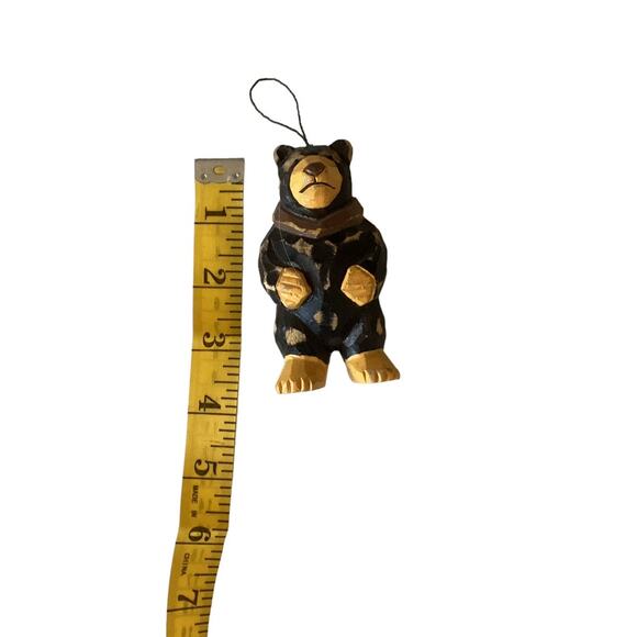Hand Carved Wooden Bear Christmas Tree Ornament - Picture 2 of 5